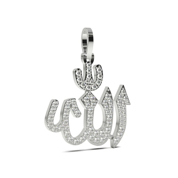 Pendentif "Allah" en diamant rond à une seule couche 